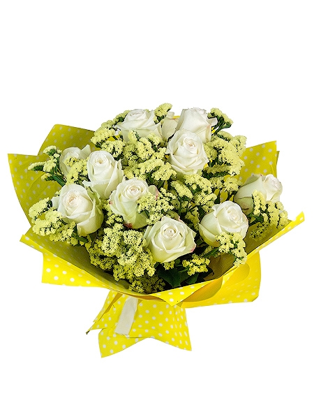 Bouquet with white roses and limoniums