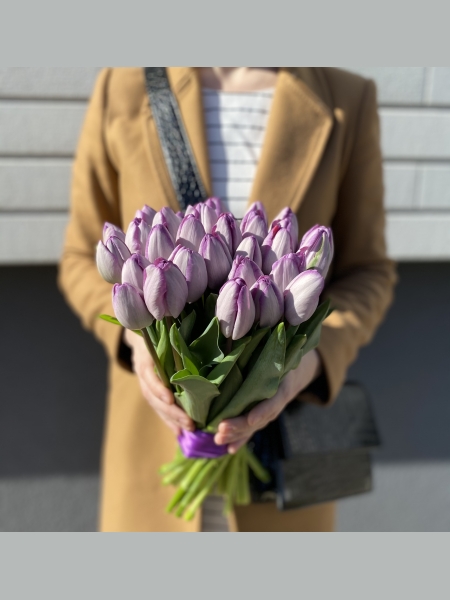 30 лиловых тюльпанов